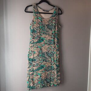 Gorgeous European Brand Ruched Lined Neutral Floral Sheath Dress Size L/42